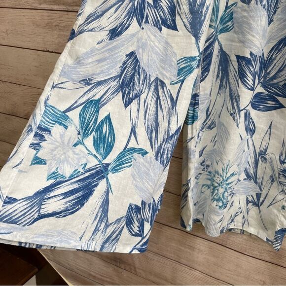 C&C CALIFORNIA 100% LINEN CROPPED WIDE LEG PANTS IN FLORAL DESIGN - Picture 4 of 6